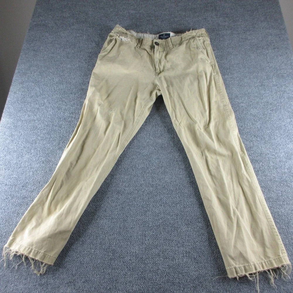 American Eagle Outfitters Pants Mens 36x32 Beige Relaxed Straight Distressed